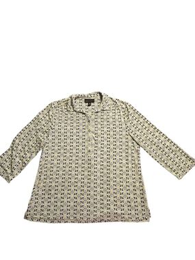 Dana Buchman Geo Abstract Collar Button 3/4 Sleeve Blouse Size XL Vintage